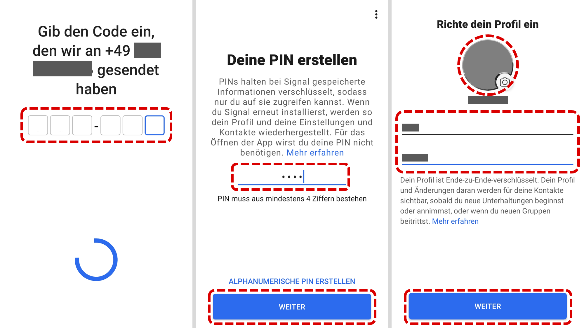 Registrierung bei Signal